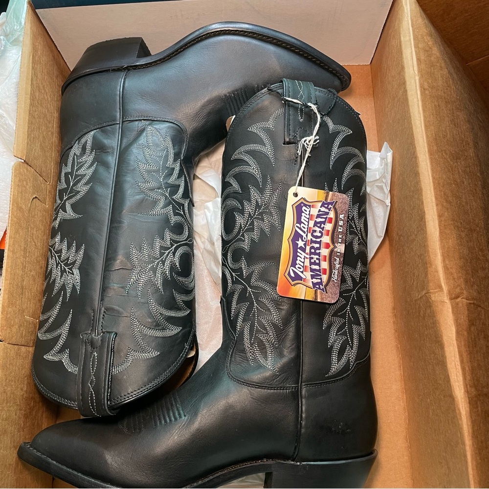 Tony Lama "Stallion" Black Western Boots with Silver Stitching 6.5EE 🤠 - Picture 1 of 7